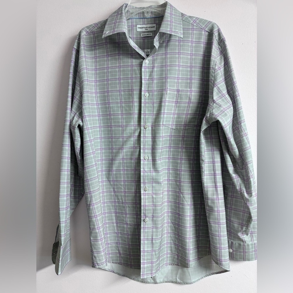 Christian Aujard Men’s Button Front Dress Shirt, Large/34-35; 16-16 1/2, Lt Gray